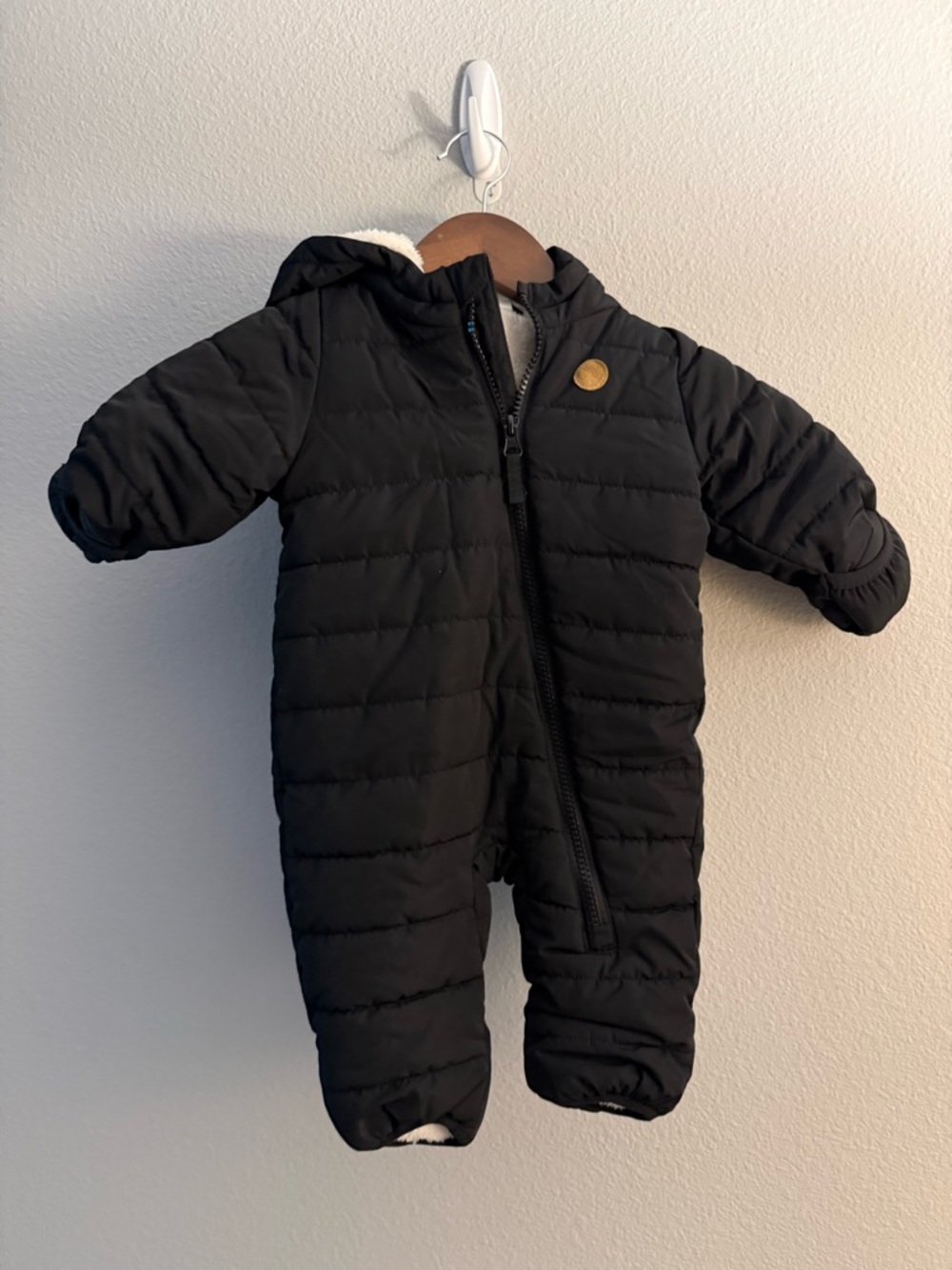 H&M Black Quilted One-Piece Footed Snowsuit with Hood